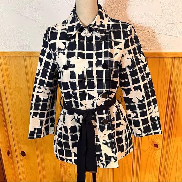 Carolina Herrera Window Pane Print Short Raincoat Sz-S - Picture 2 of 11